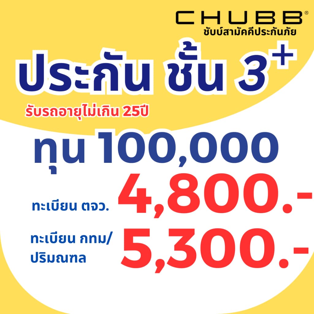 ประกันรถยนต์ชั้น 3+ รถเก๋ง รถกระบะ บริษัทชับบ์สามัคคีประกันภัย